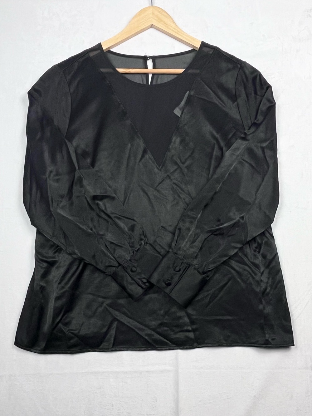 Addition Elle Black Satin Wrap Style Blouse Plus Size 1X Elegant Long Sleeve Top